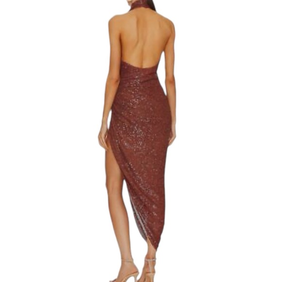 NWT IN THE MOOD FOR LOVE MARISSA HALTER NECK COCKTAIL DRESS IN  CHOCOLATE $710 - Picture 5 of 10
